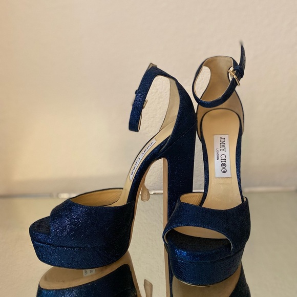 New Jimmy Choo Blue metallic Liberty 150 Sandals 37 $995 - Picture 12 of 15